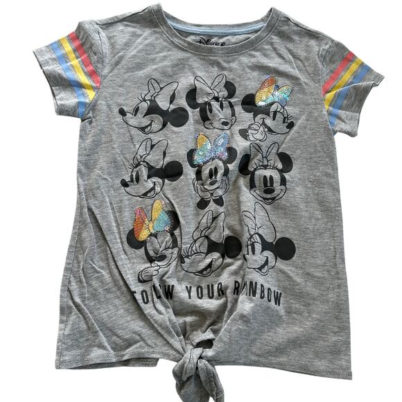 Disney Minnie Mouse Gray Rainbow Knot Front Graphic Tee - M - Picture 1 of 4